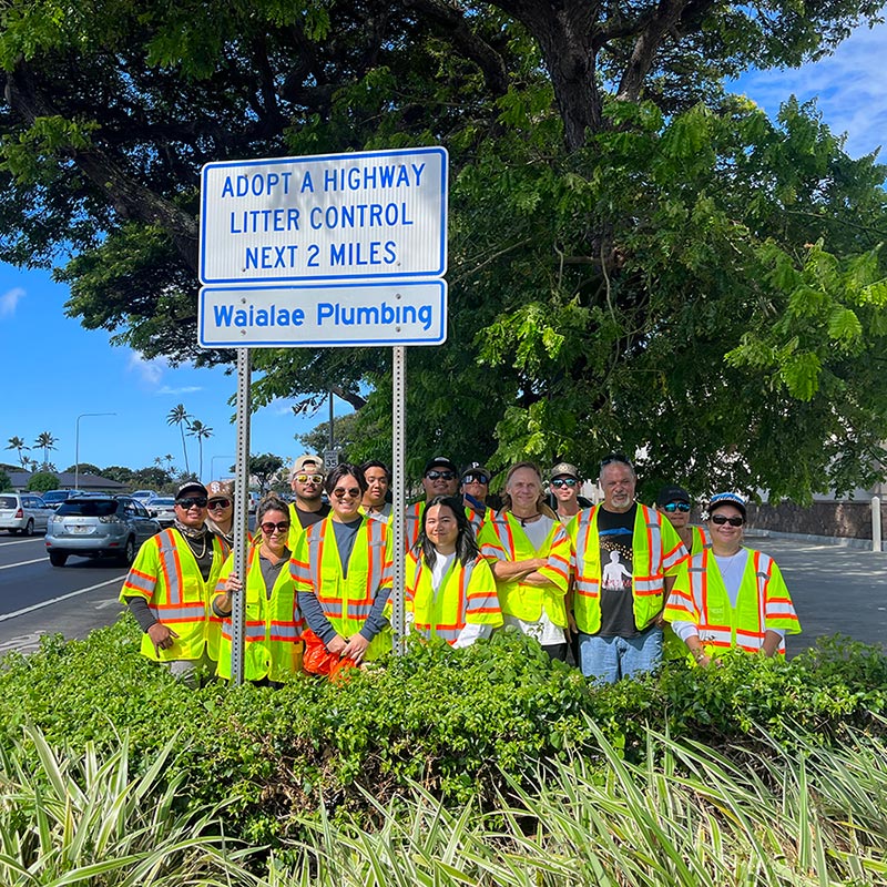 image of Waialae Plumbing team doing cleanup for adopt-a-highway